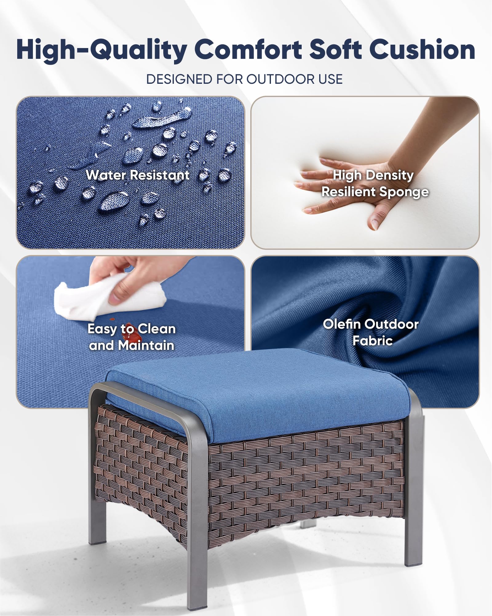 Outdoor Wicker Ottomans with Removable Cushions