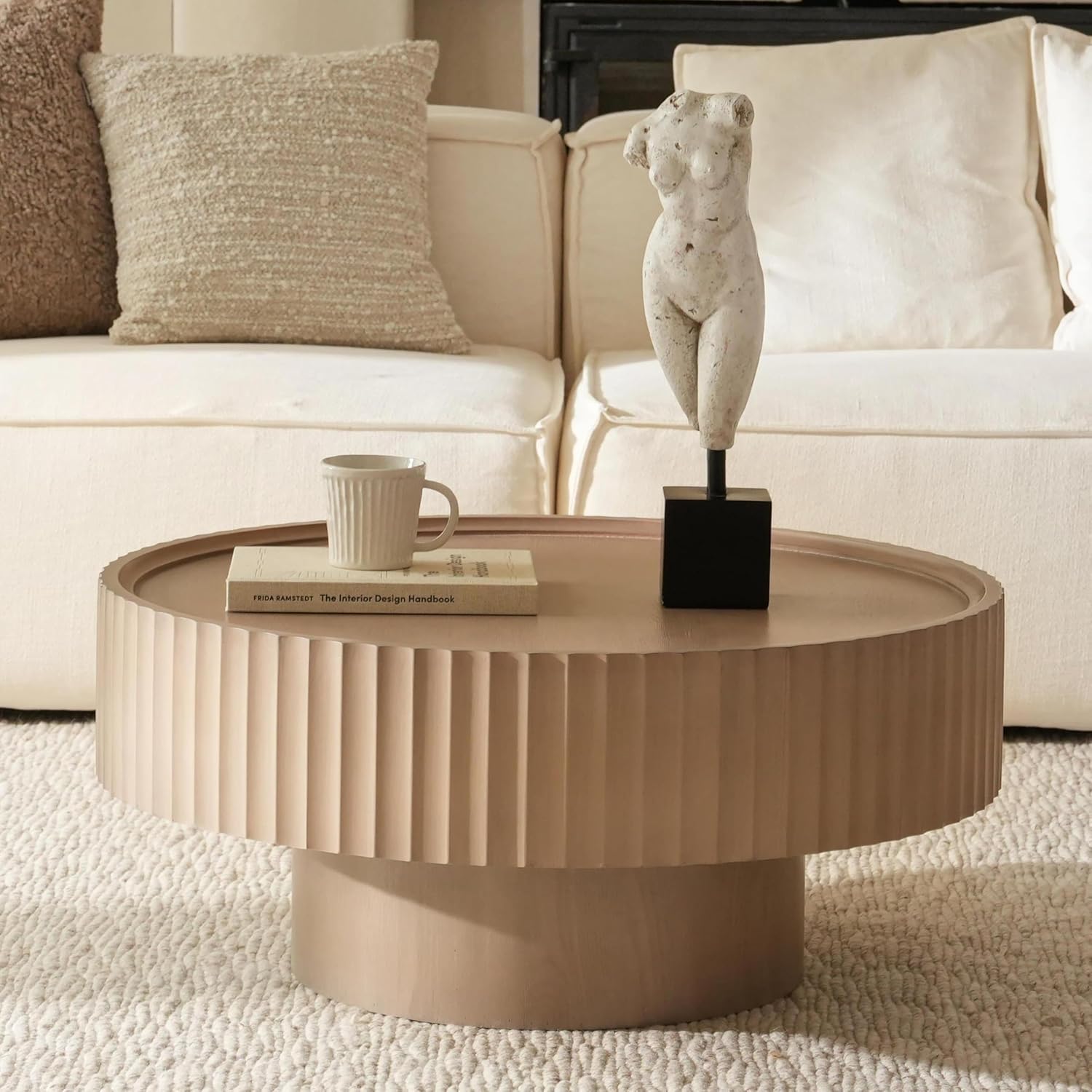 Round Fluted Drum Coffee Table with Storage