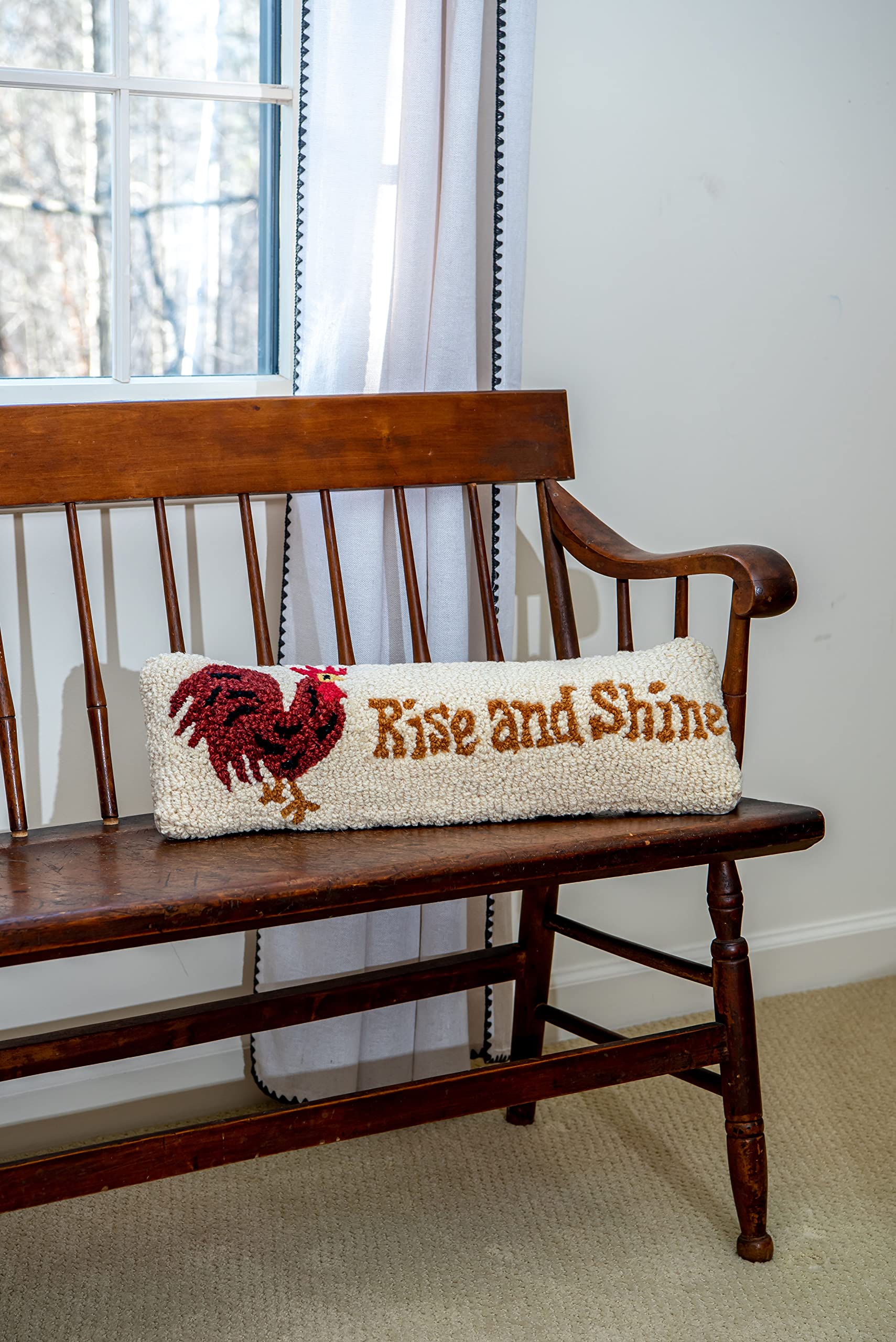 Rise and Shine Hand-Hooked Wool Throw Pillow 8x24