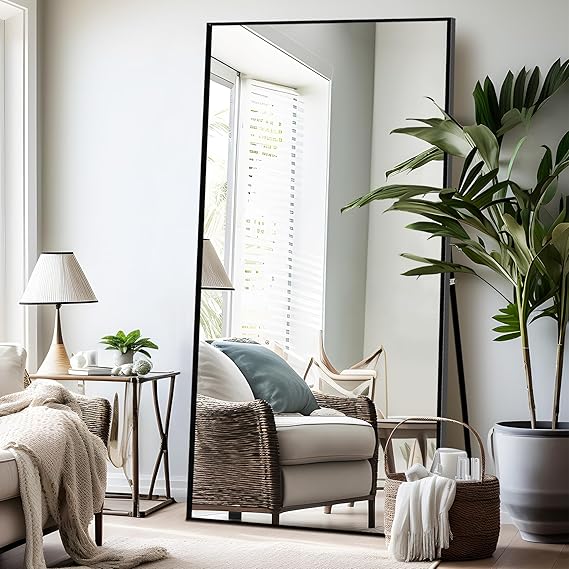 Full Length Mirror 64x24 Black Aluminum Frame