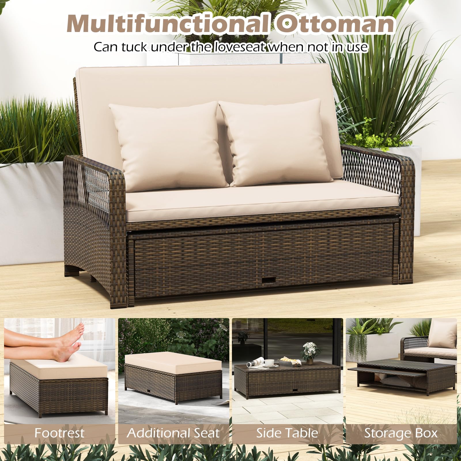 Patio Rattan Daybed with Adjustable Backrest