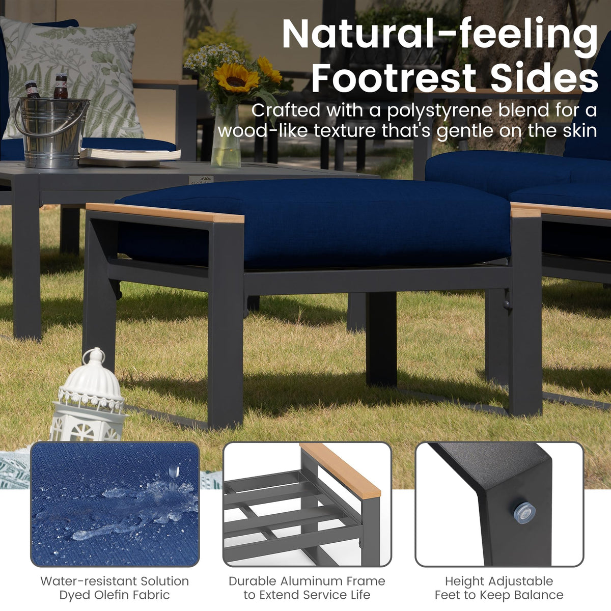 2-Piece Aluminum Patio Ottoman Set with Cushions