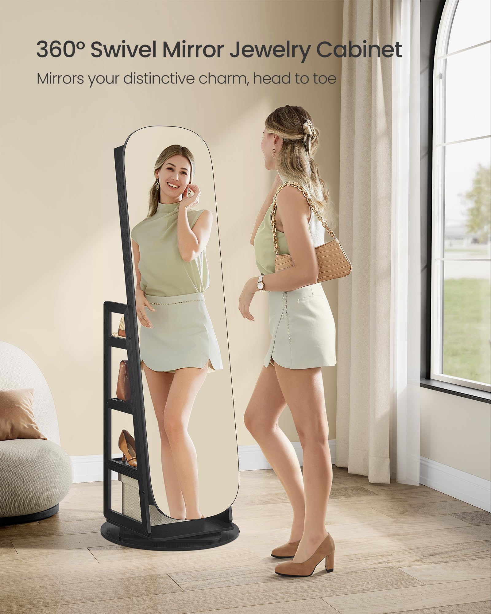 LED Jewelry Cabinet with 360° Swivel Mirror