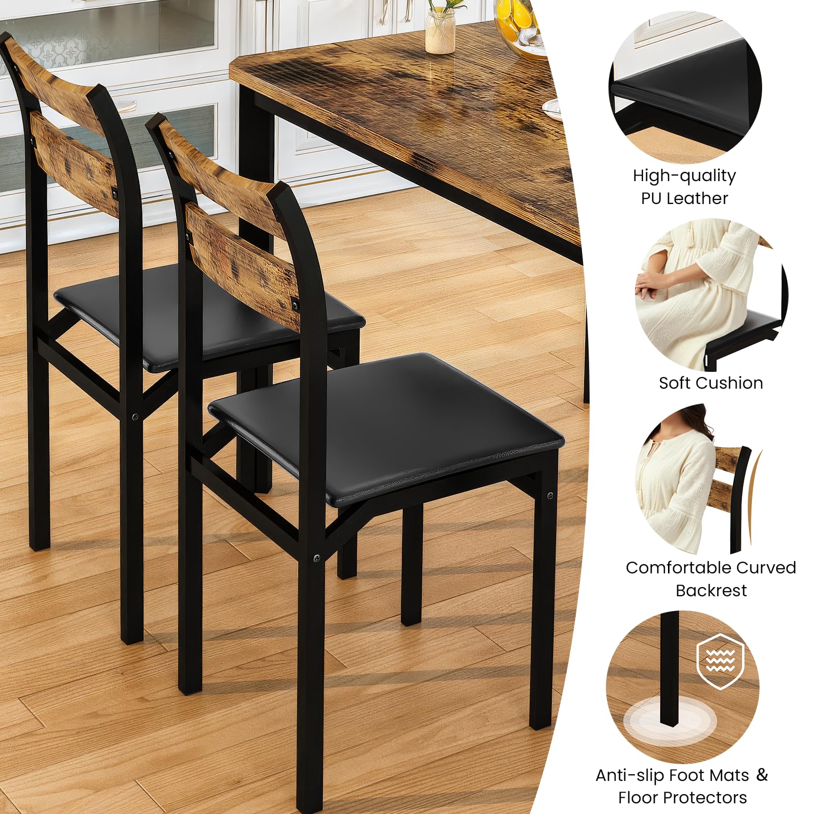5-Piece Dining Table Set with 4 Upholstered Chairs