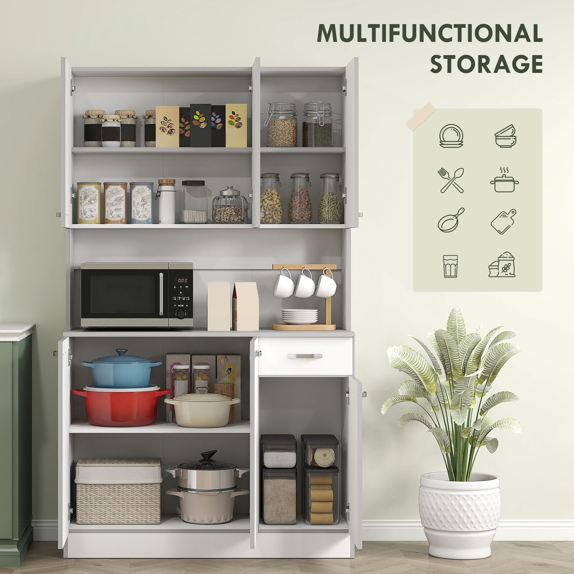 Kitchen Pantry Cabinet with Microwave Stand