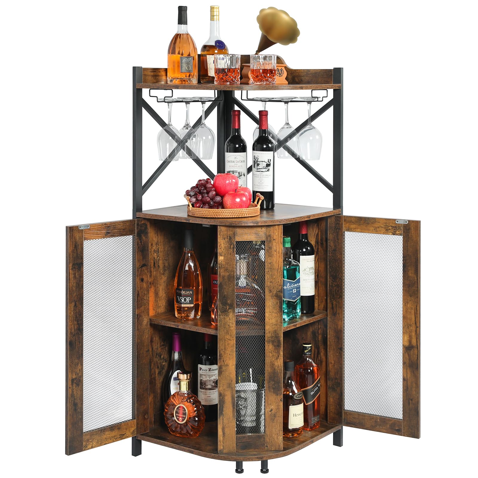 Corner Wine Bar Cabinet with LED Lights