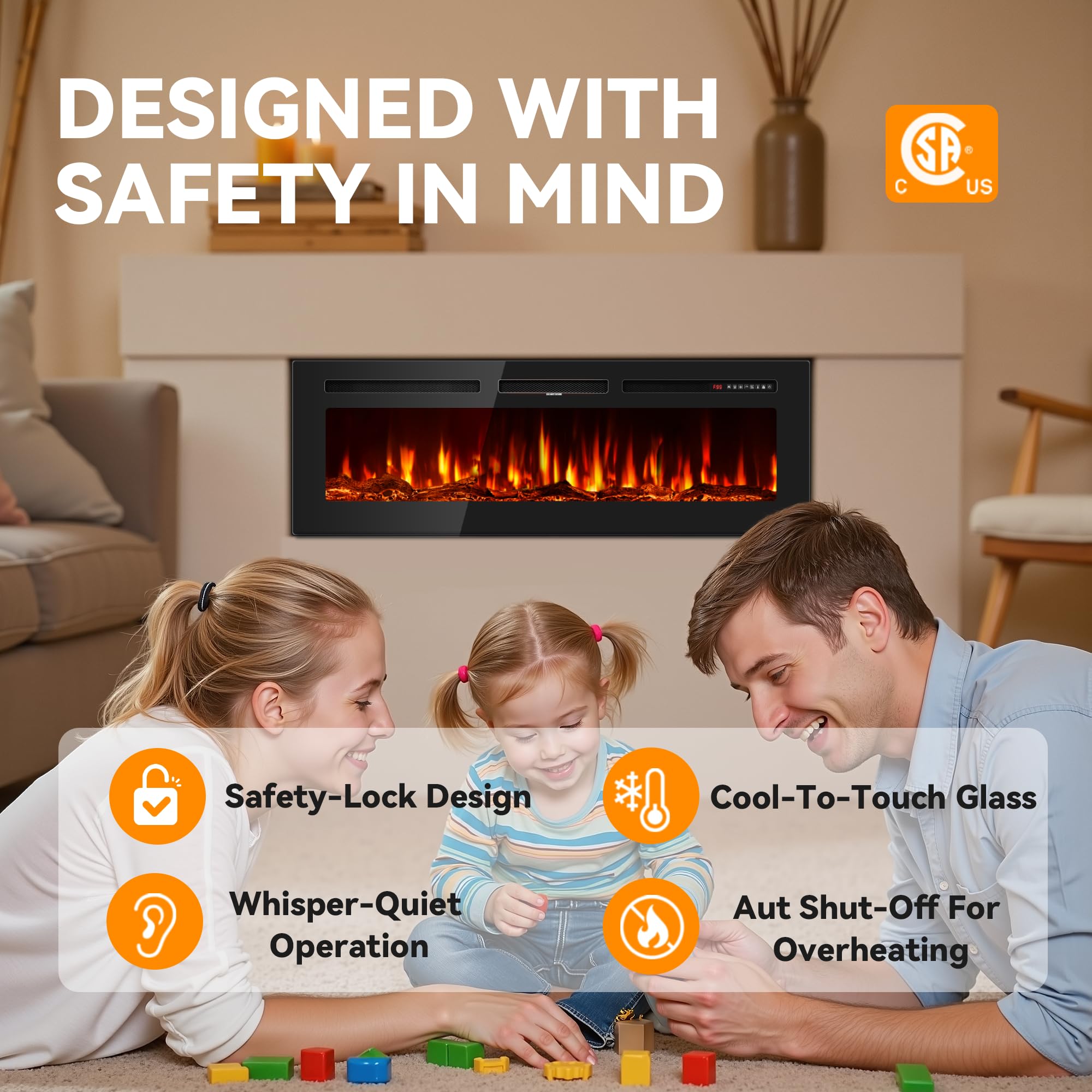 50 Inch Wall-Mounted Electric Fireplace