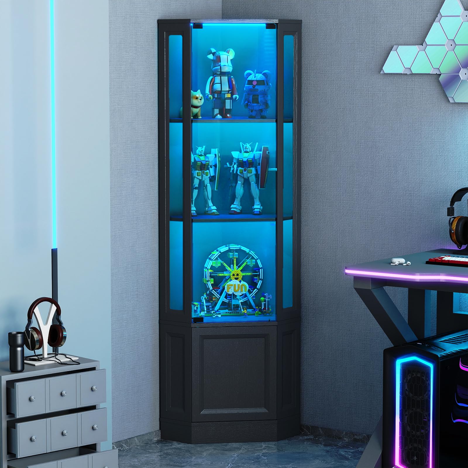 Corner Display Cabinet with RGB LED Lights