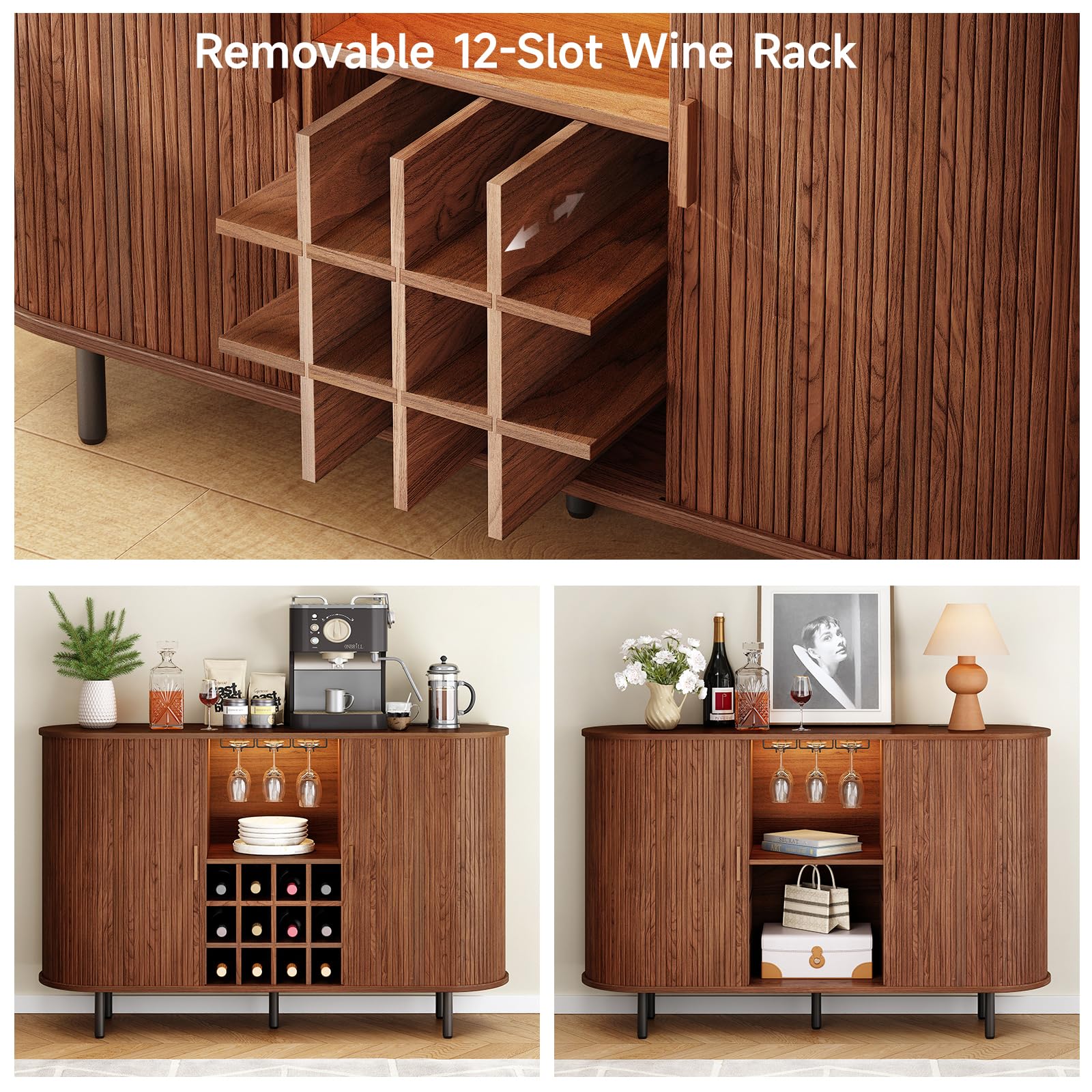Wine Bar Cabinet with LED Light and Storage