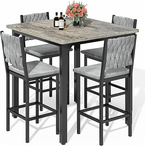 5-Piece Counter Height Dining Set with Upholstered Chairs