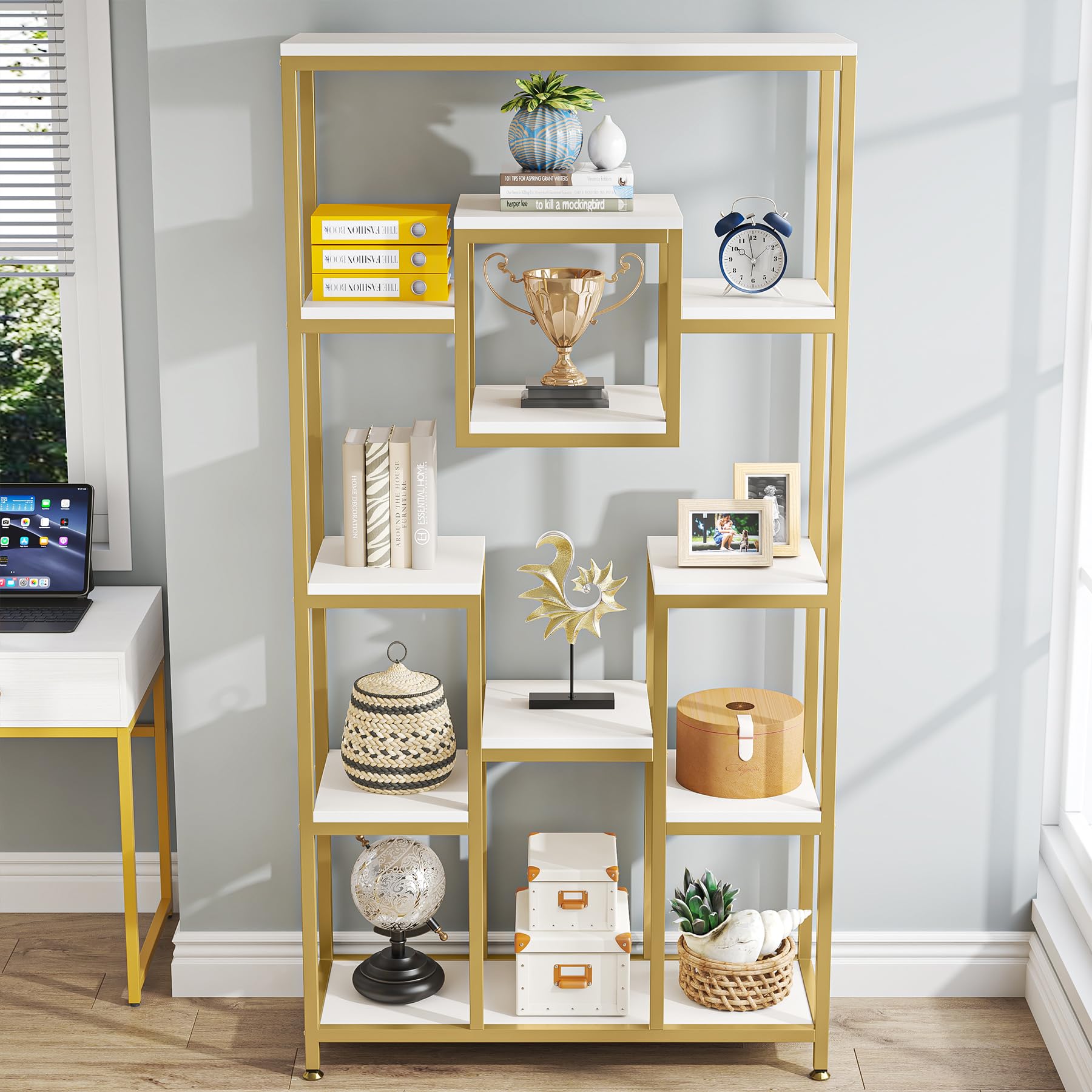 71" Gold Geometric Bookshelf Set of 2