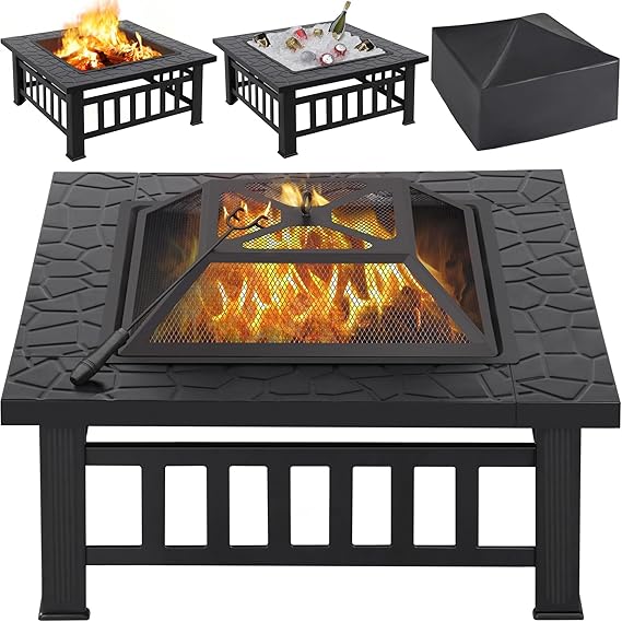 32-Inch Square Metal Fire Pit