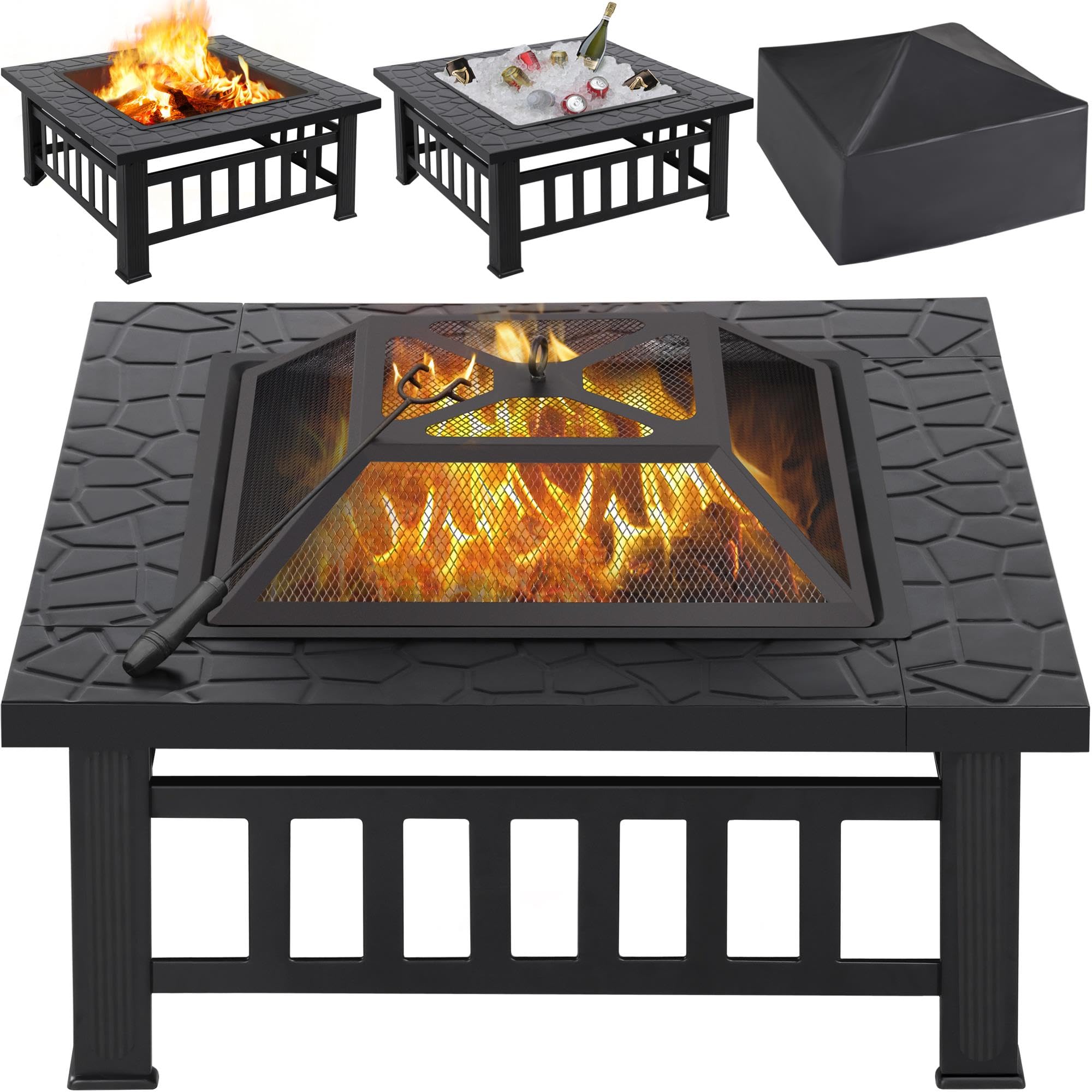 32-Inch Square Metal Fire Pit