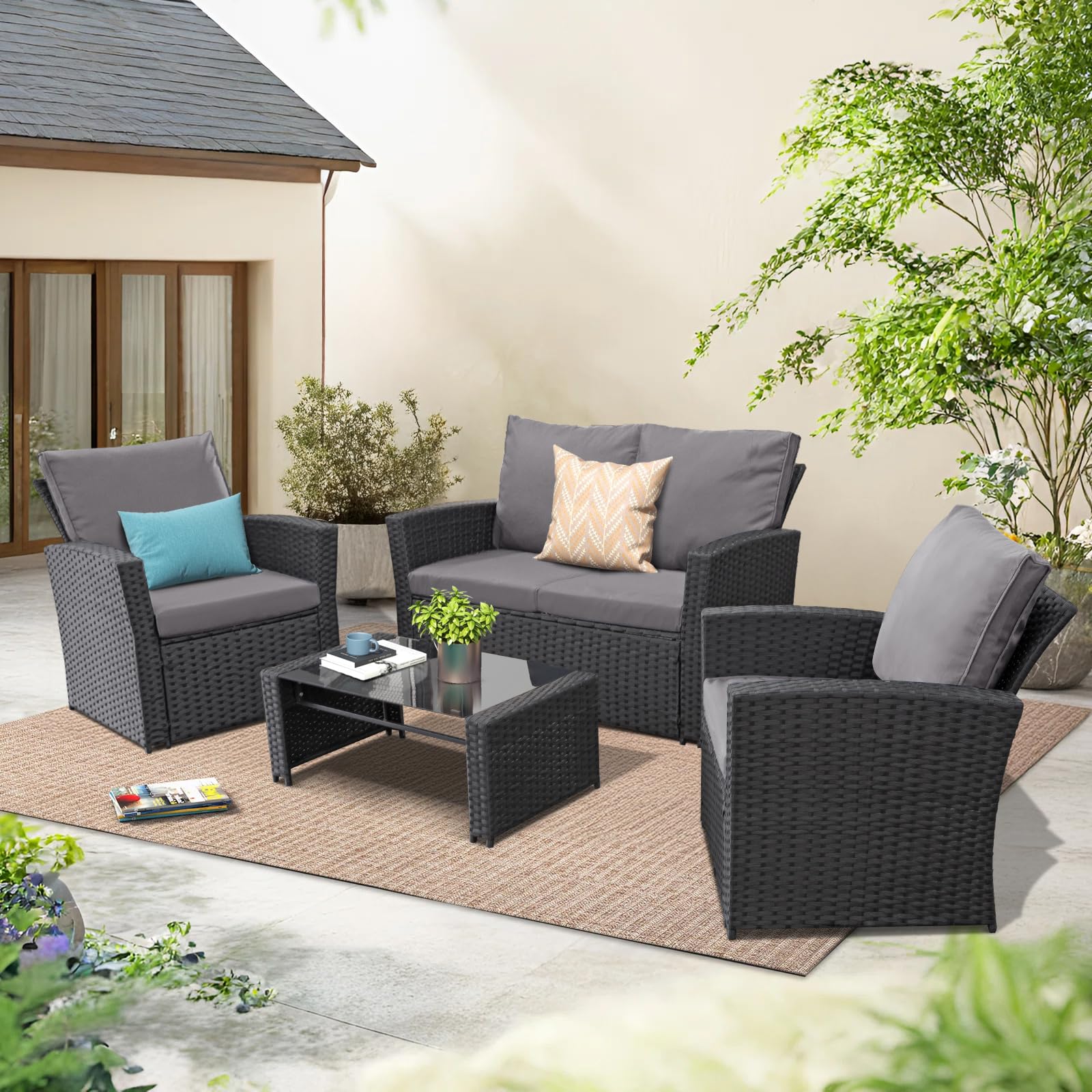 4 Piece Wicker Patio Furniture Set