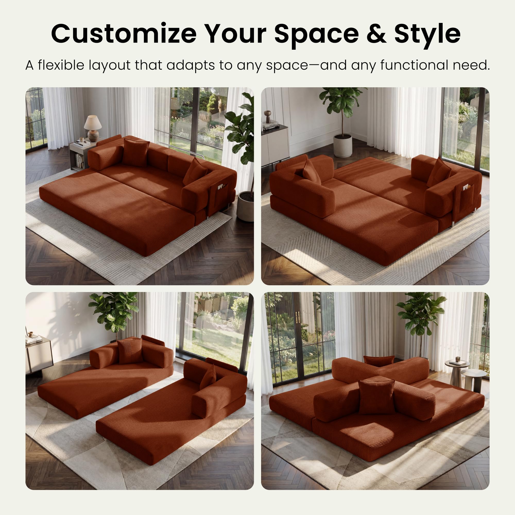 Convertible Futon Sofa Bed with Storage Pocket