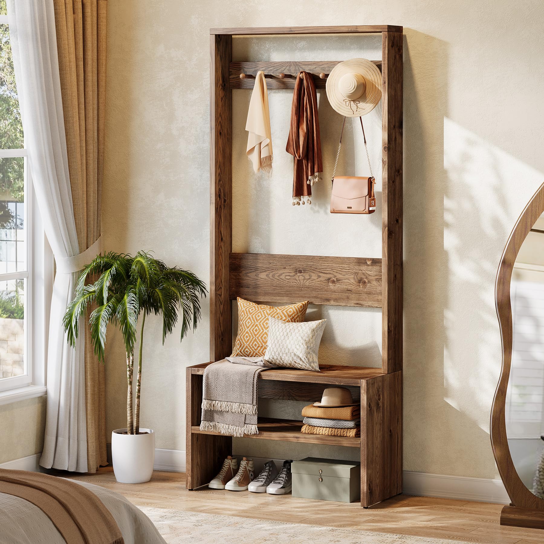 Hall Tree with Bench and Shoe Storage 70.8" Tall