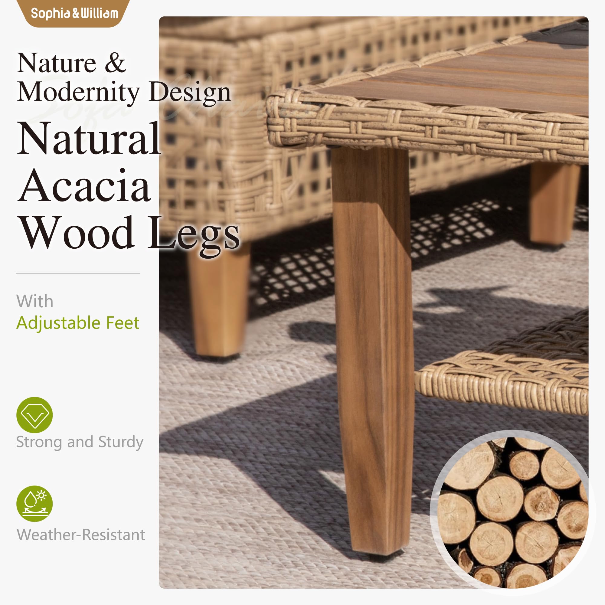 Boho Wicker Patio Sectional Set with Storage Coffee Table