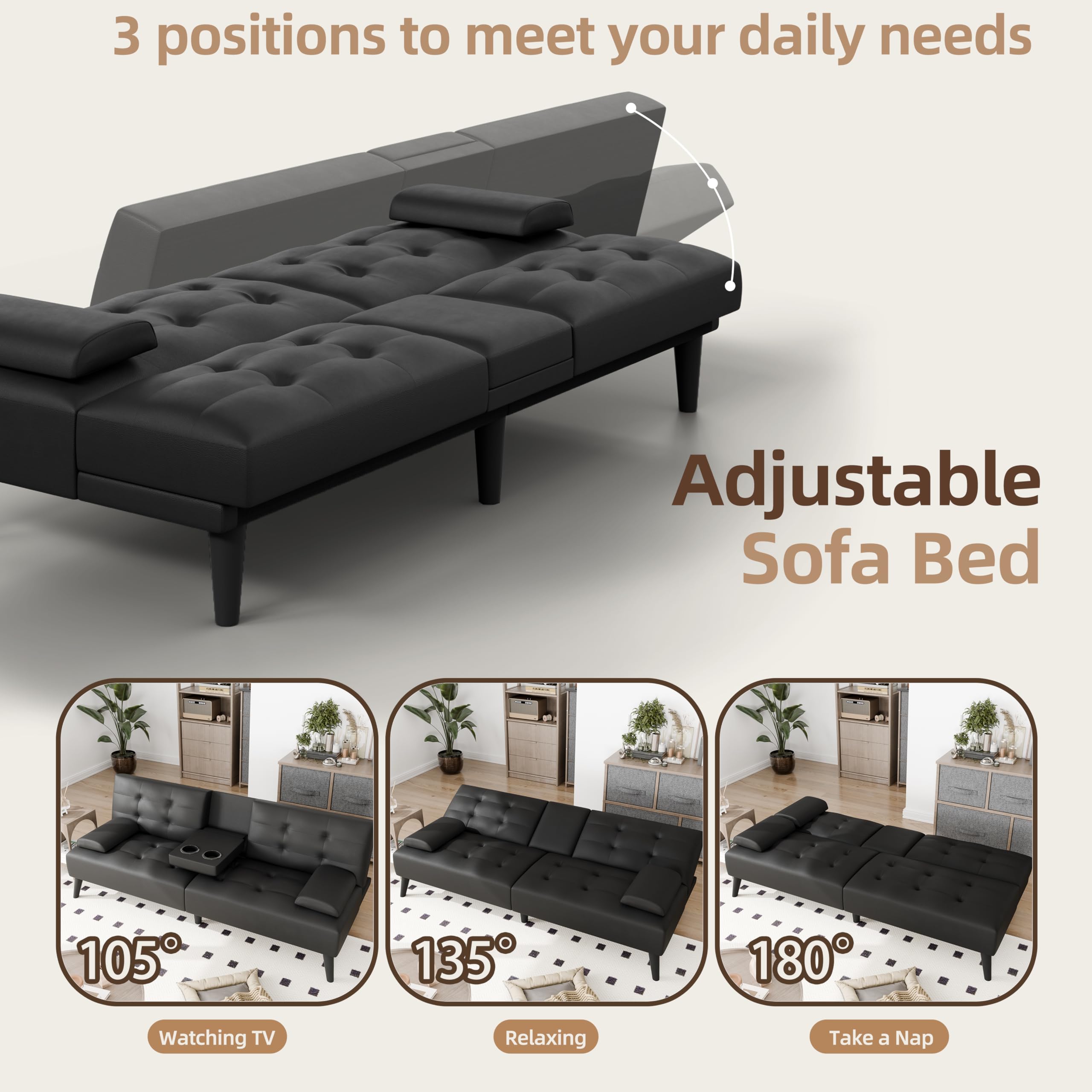 Convertible Futon Sofa Bed with Adjustable Recliner