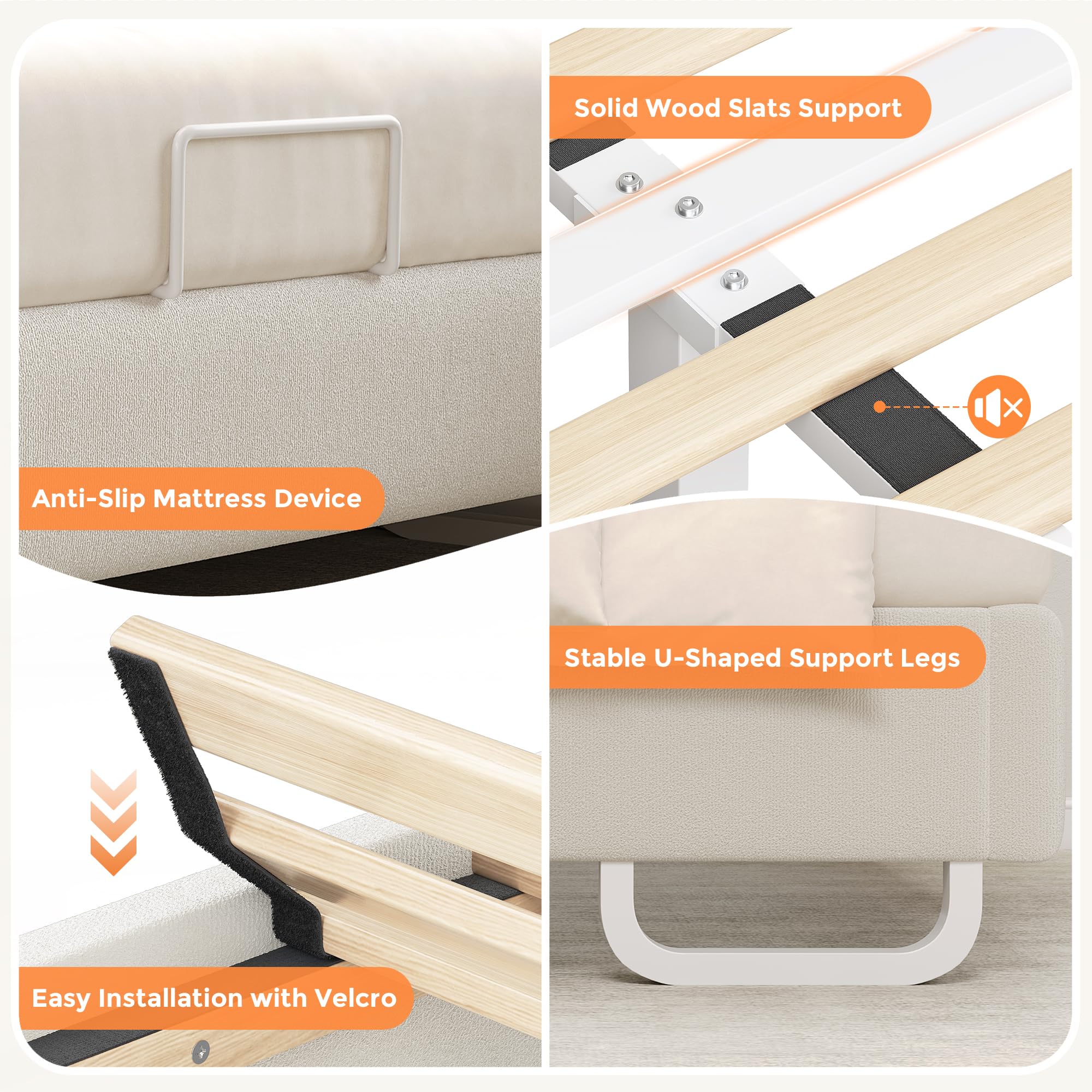 Twin Upholstered Bed Frame with LED Lights and Adjustable Headboard