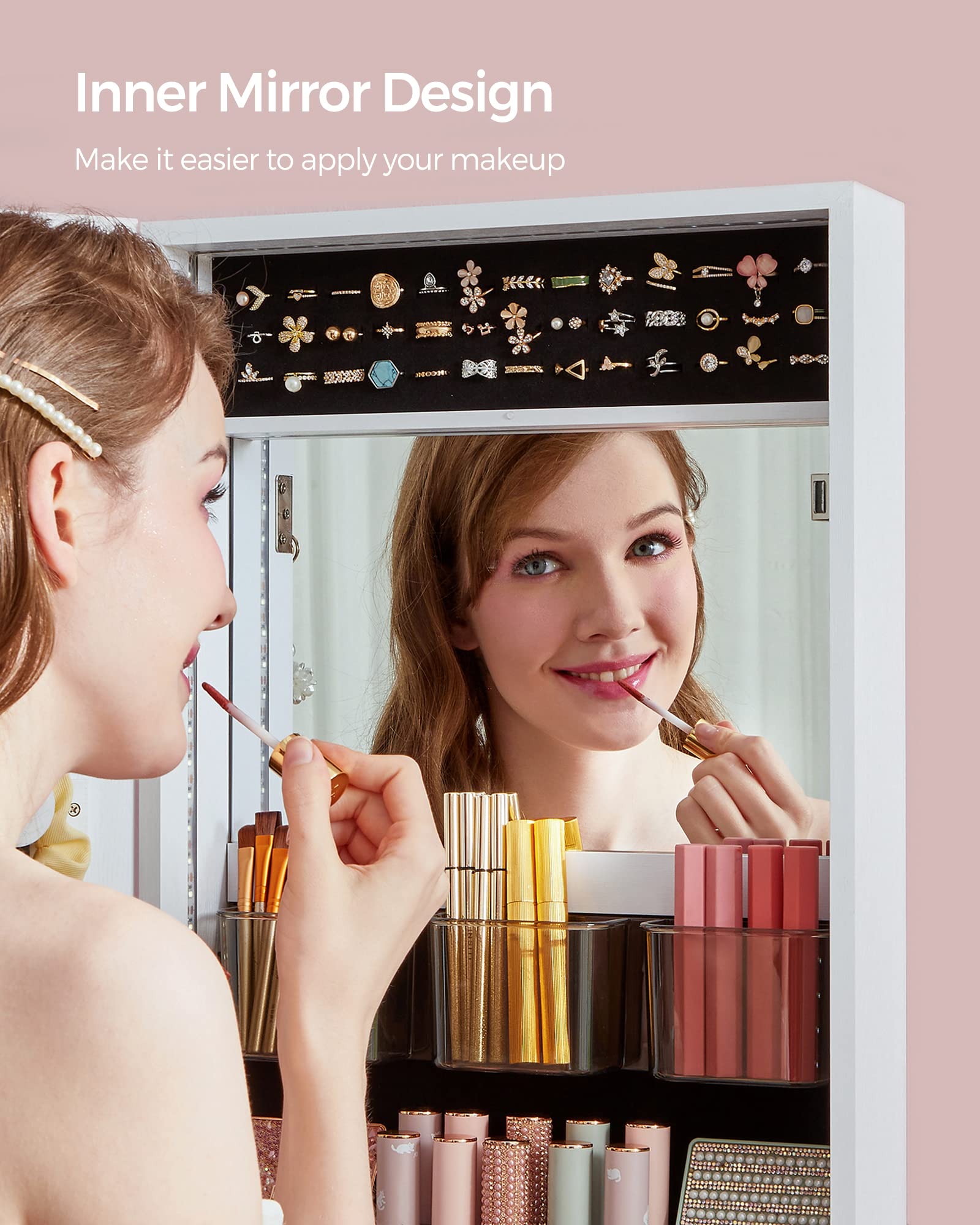 Mirror Jewelry Cabinet Armoire with LED Lighting