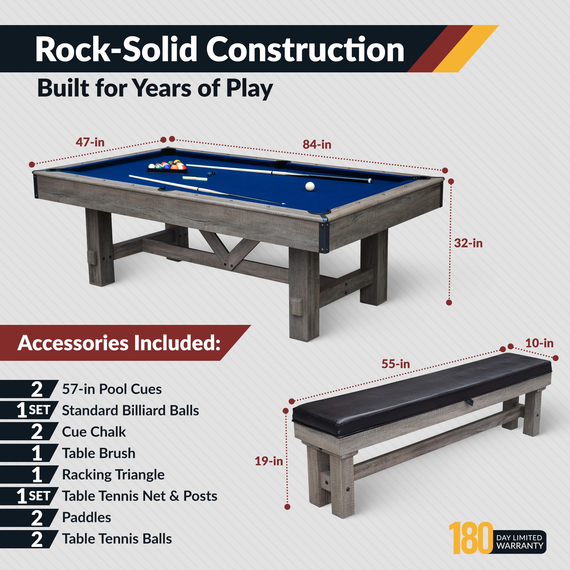 7-Foot 3-in-1 Pool Table with Benches