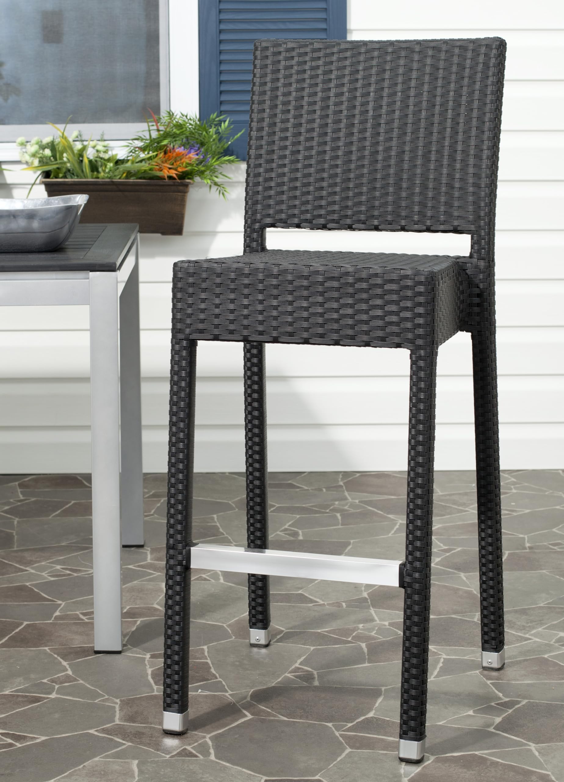 Black Wicker Indoor Outdoor Bar Stool