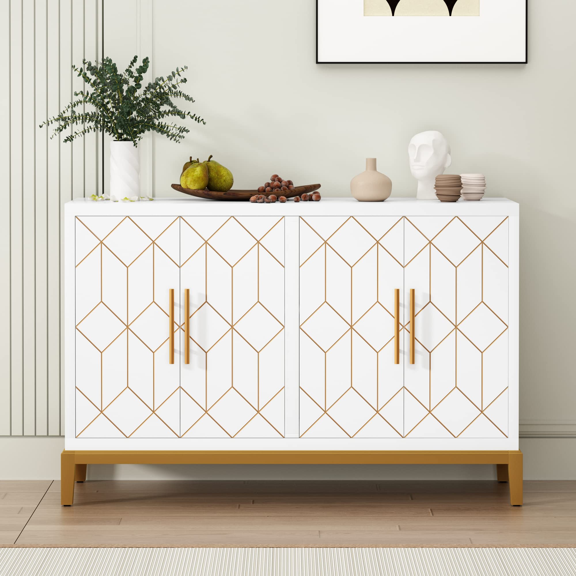 4-Door Buffet Cabinet with Gold Trim