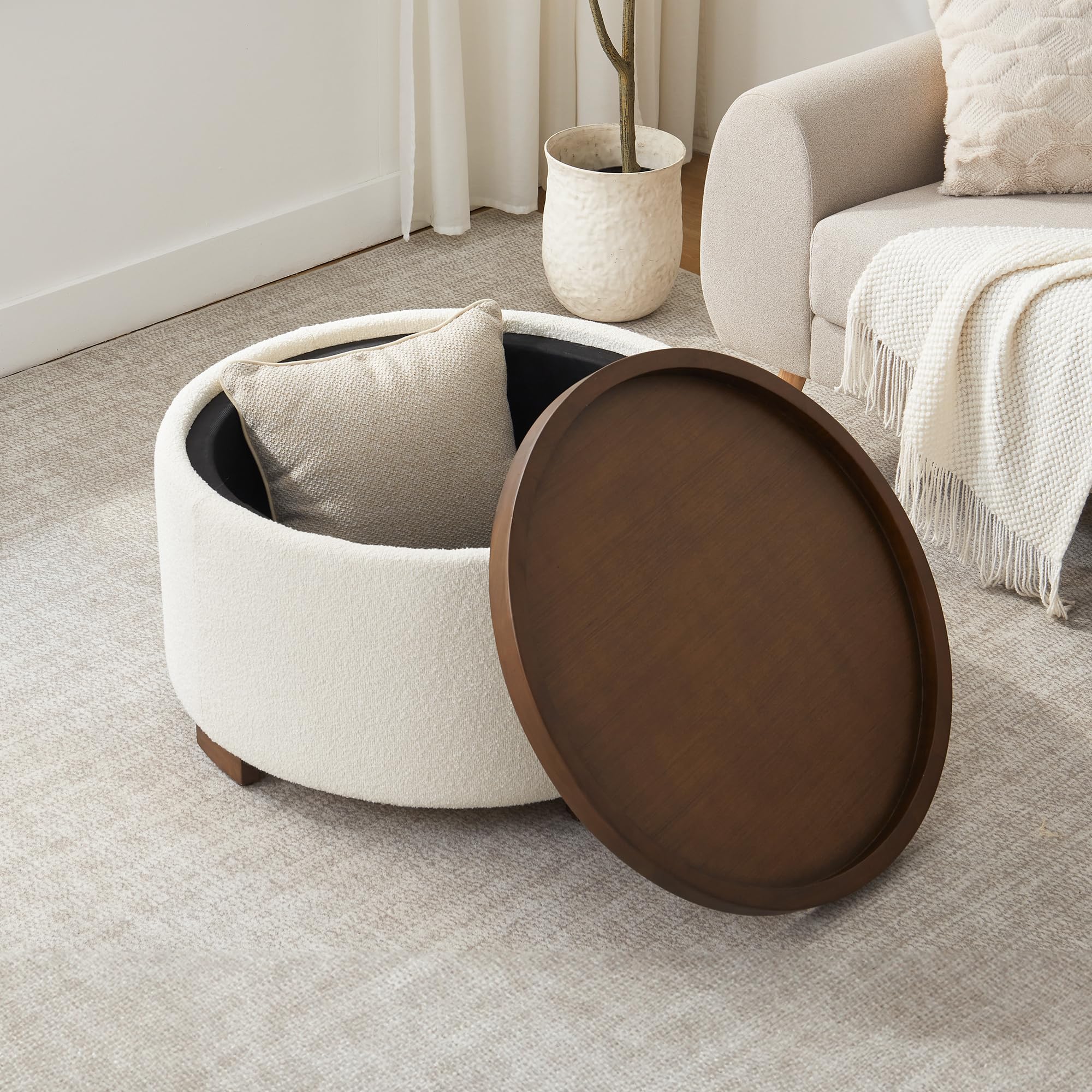 30 Inch Round Storage Ottoman Coffee Table with Lift-Off Lid