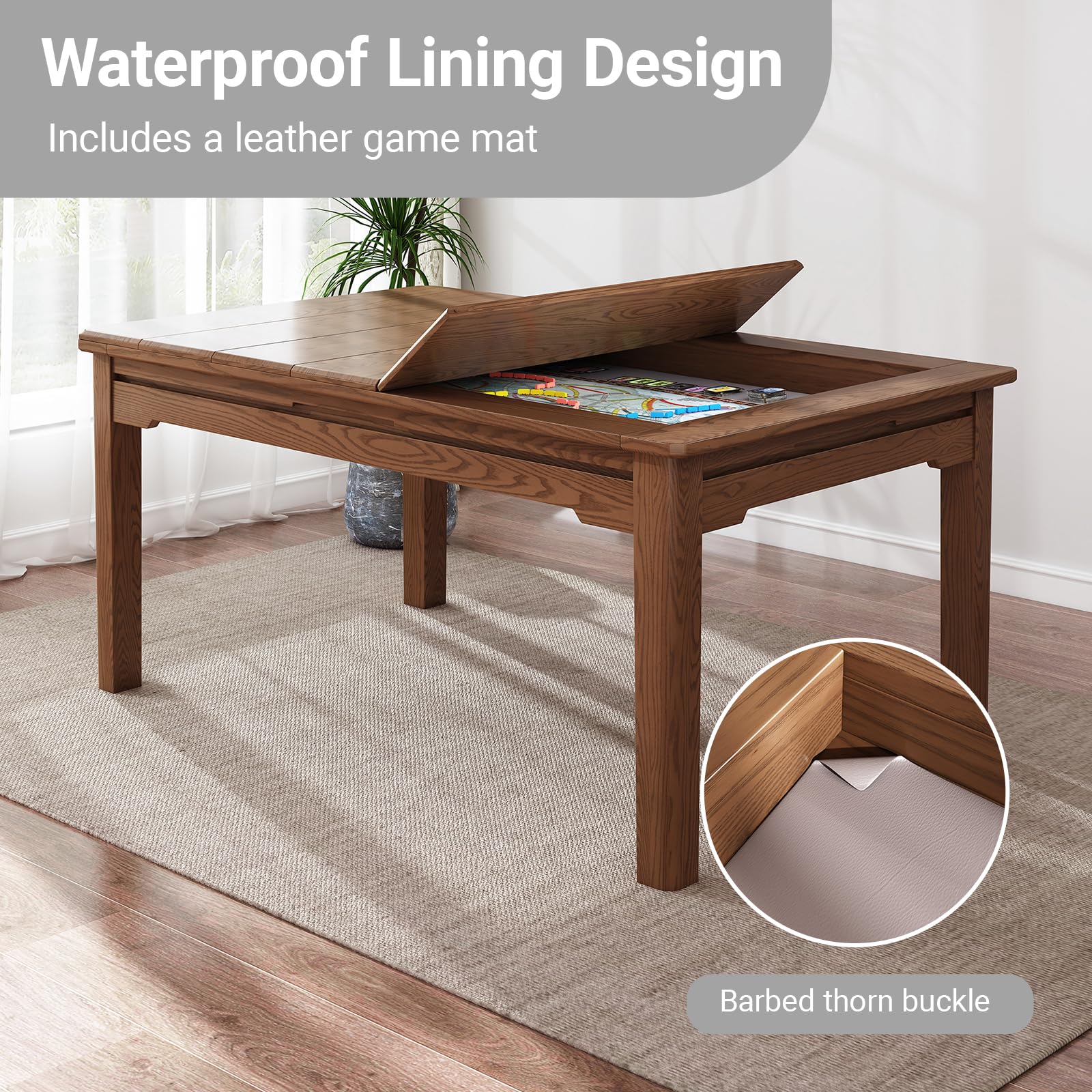 64" Solid Wood Board Game Table with Removable Top