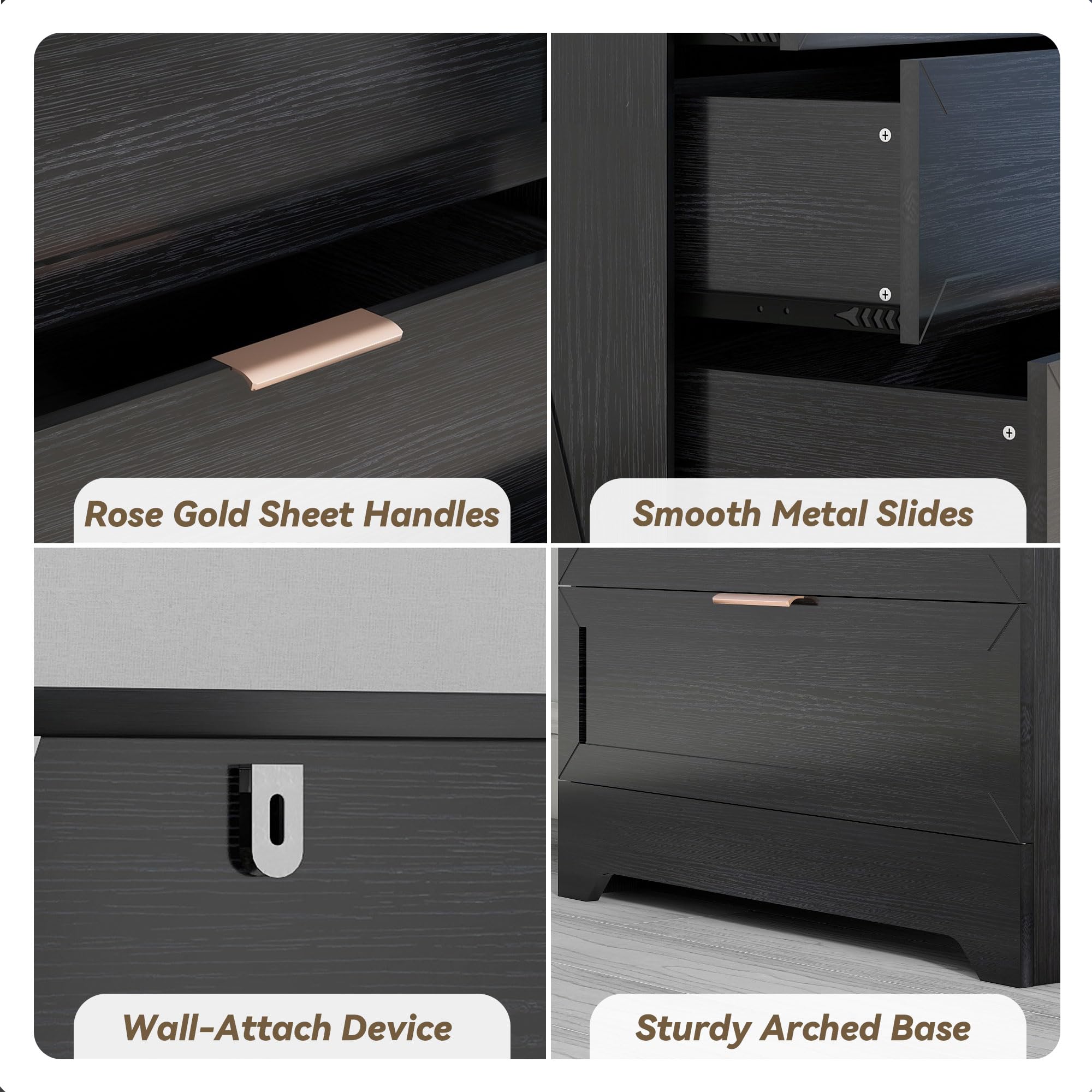 Modern 4 Drawer Dresser with Rose Gold Handles