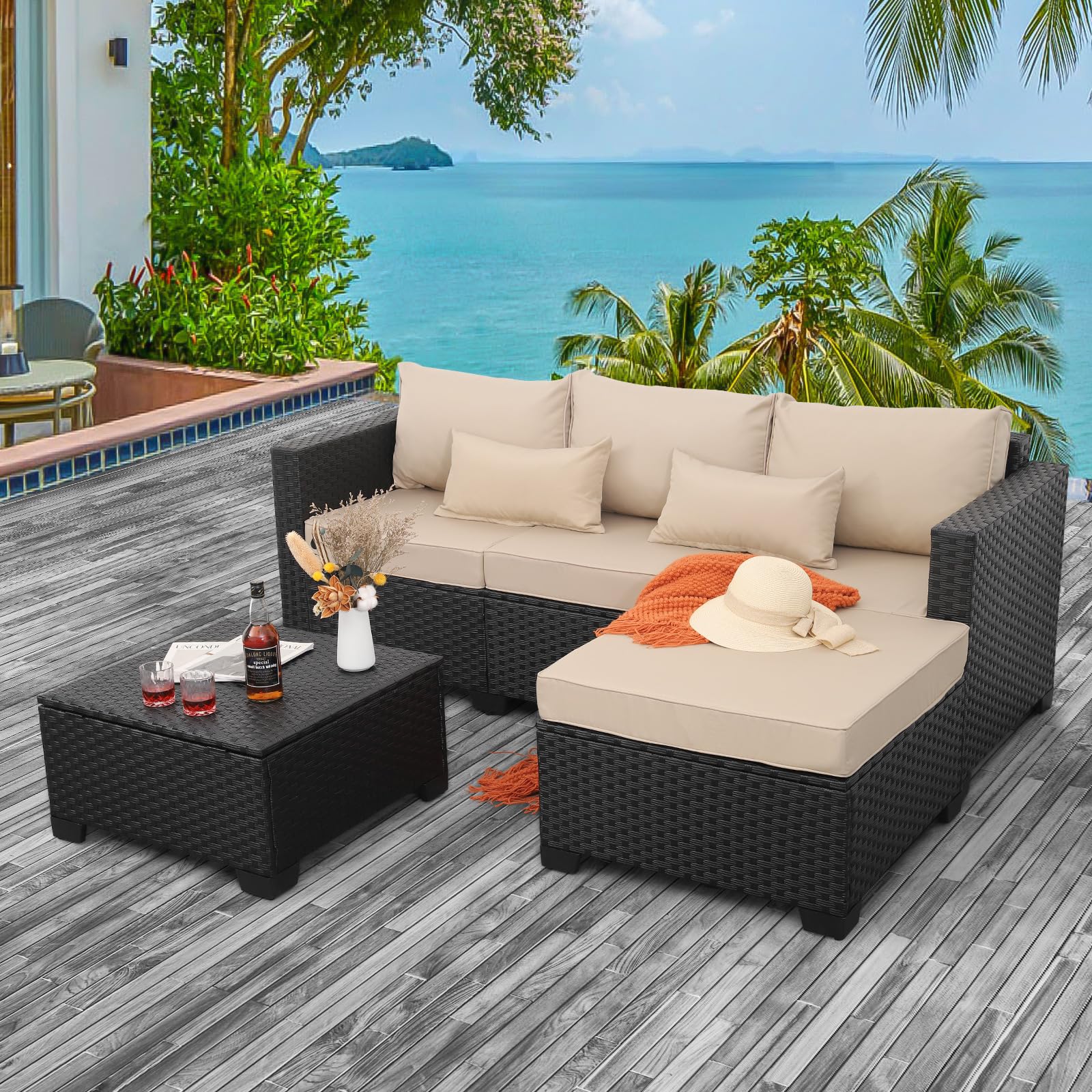 3-Piece Wicker Patio Furniture Set with Storage