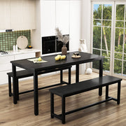 Dining Table Set with 2 Benches Black