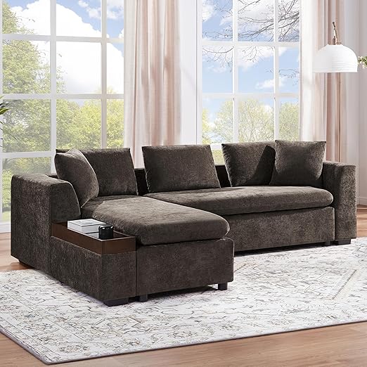 L-Shaped Sectional Sofa with Storage - 93.7" Chenille Fabric
