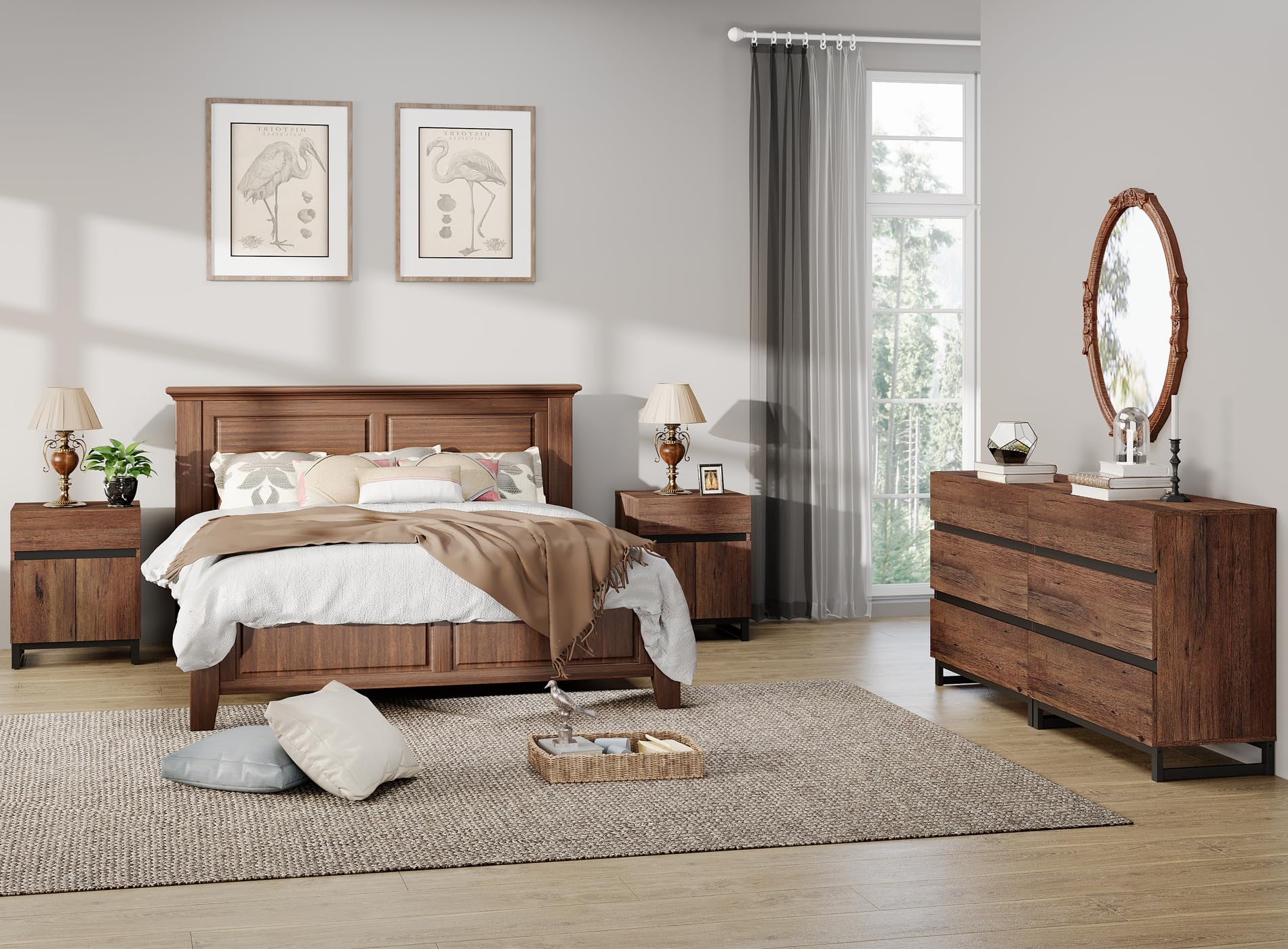 3-Piece Bedroom Furniture Set with 6-Drawer Dresser and 2 Nightstands