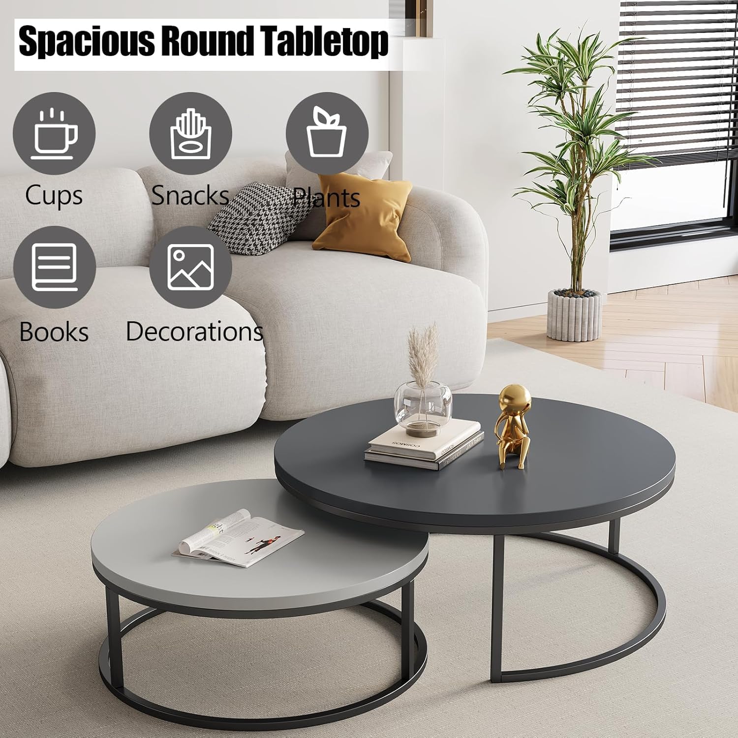 Round Nesting Coffee Table Set of 2
