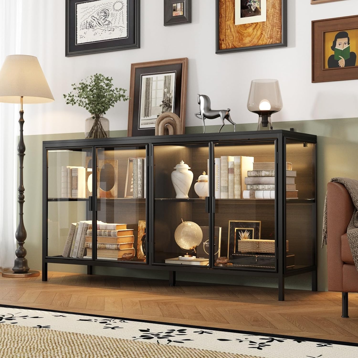 Display Cabinet with Glass Doors and LED Lights