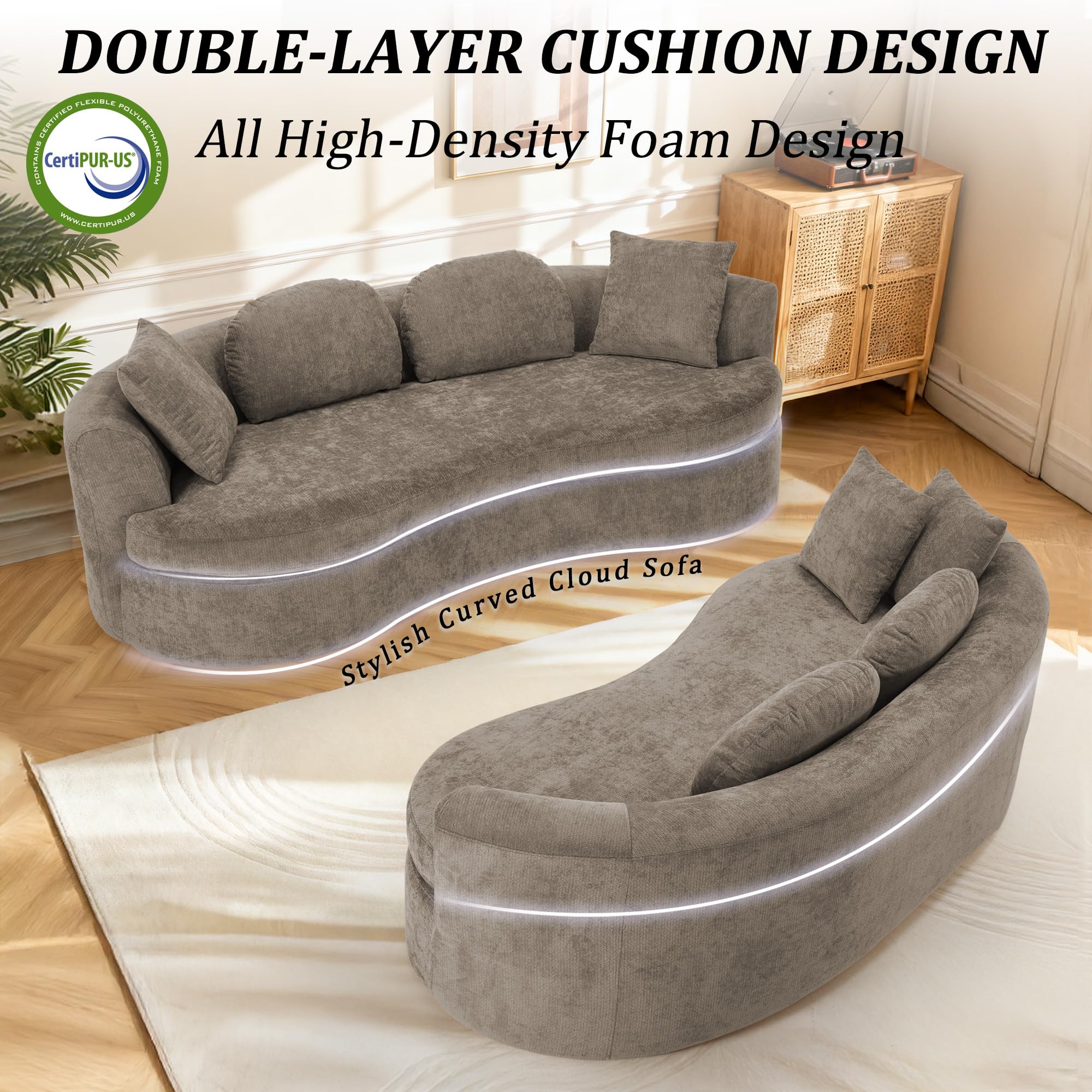 95" Modern Curved Chenille Cloud Sofa