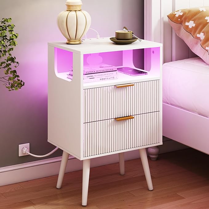 Nightstand with Charging Station and LED Lights