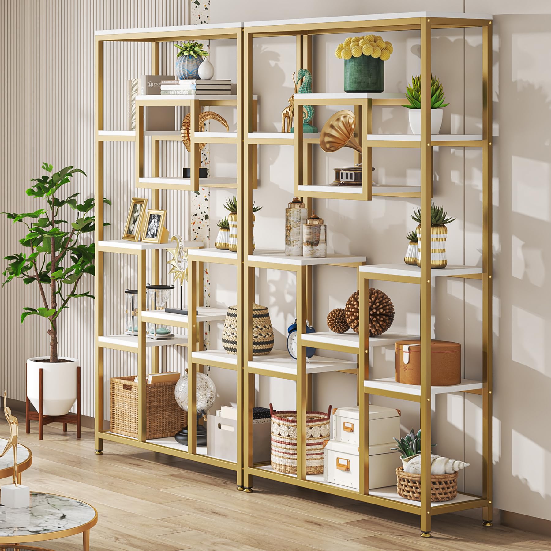71" Gold Geometric Bookshelf Set of 2
