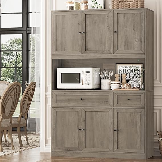 72" Kitchen Pantry Cabinet with Microwave Stand