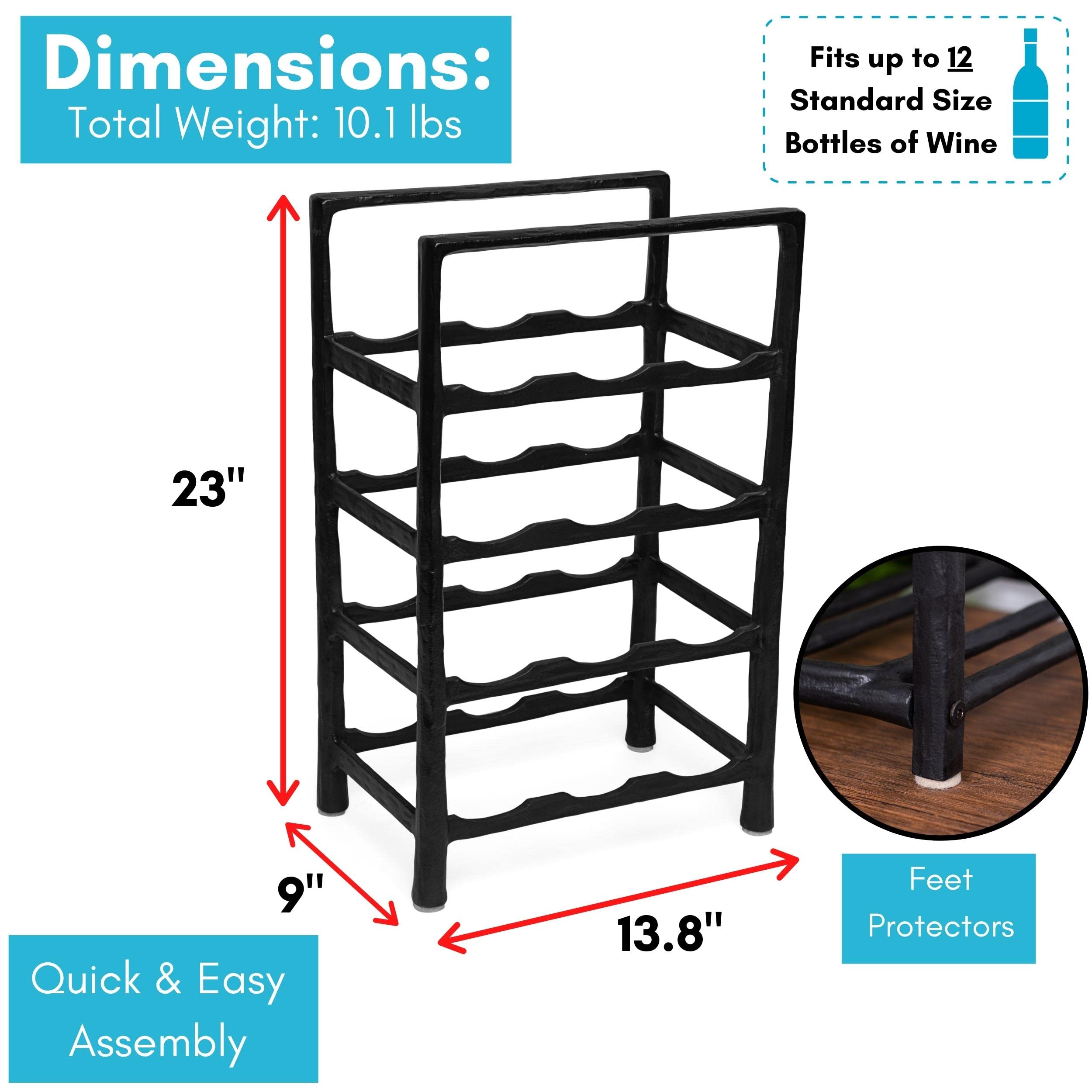 12 Bottle Wine Rack - Free Standing Black Metal