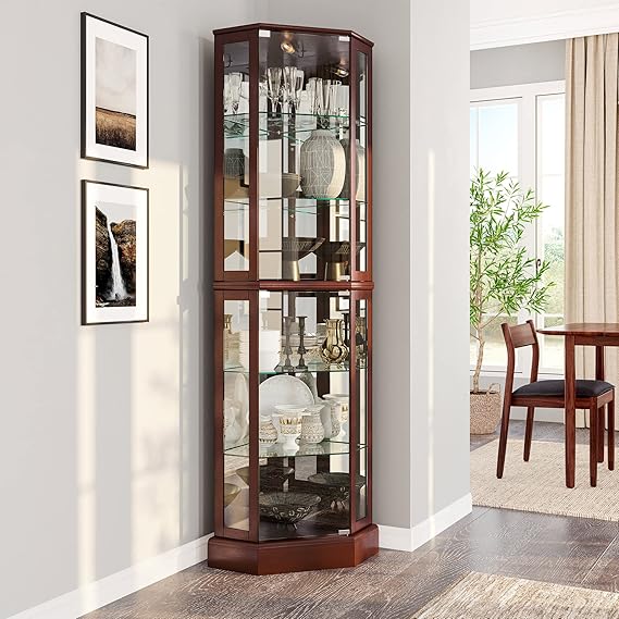 Corner Curio Cabinet with Glass Doors