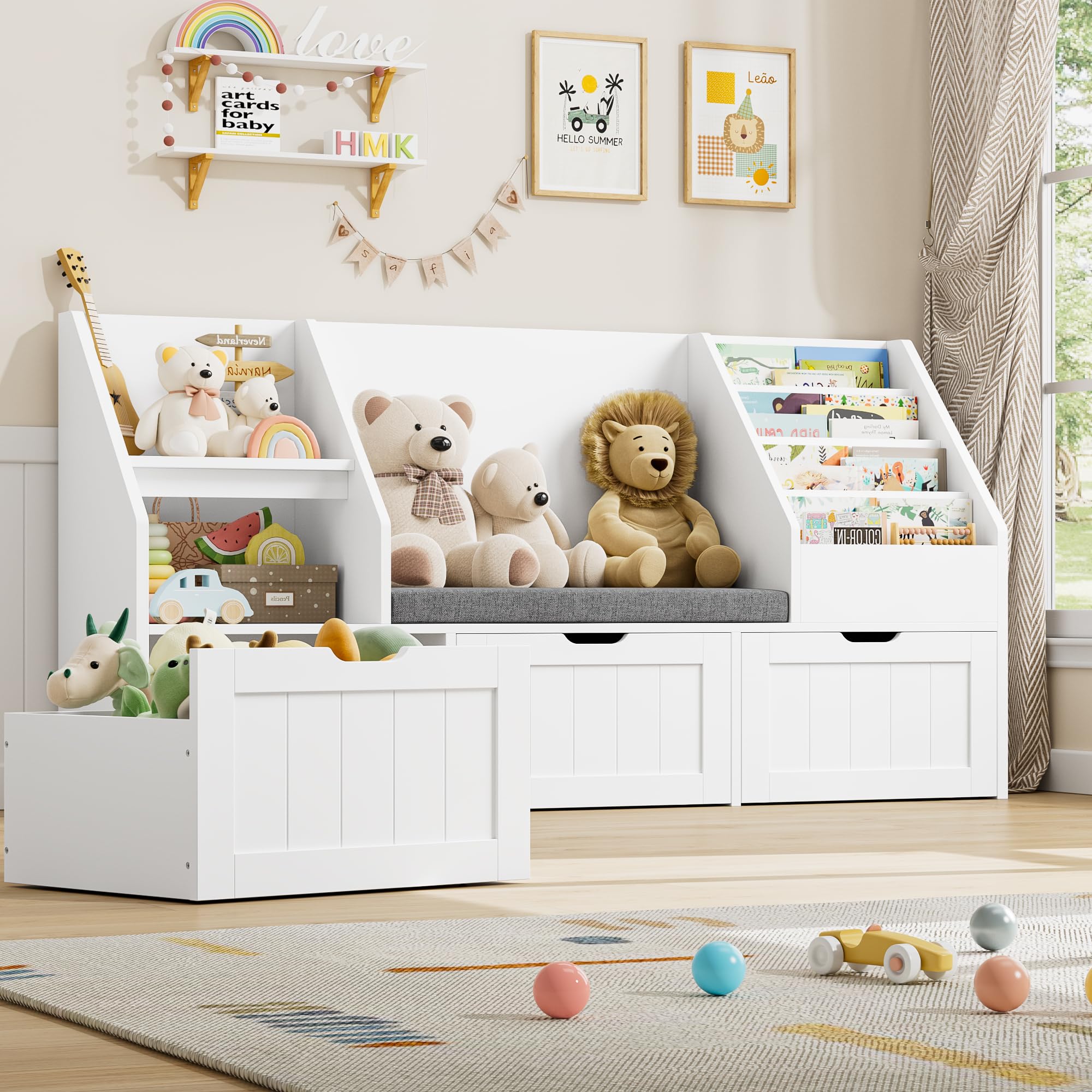 Kids Bookshelf with Reading Nook and Storage