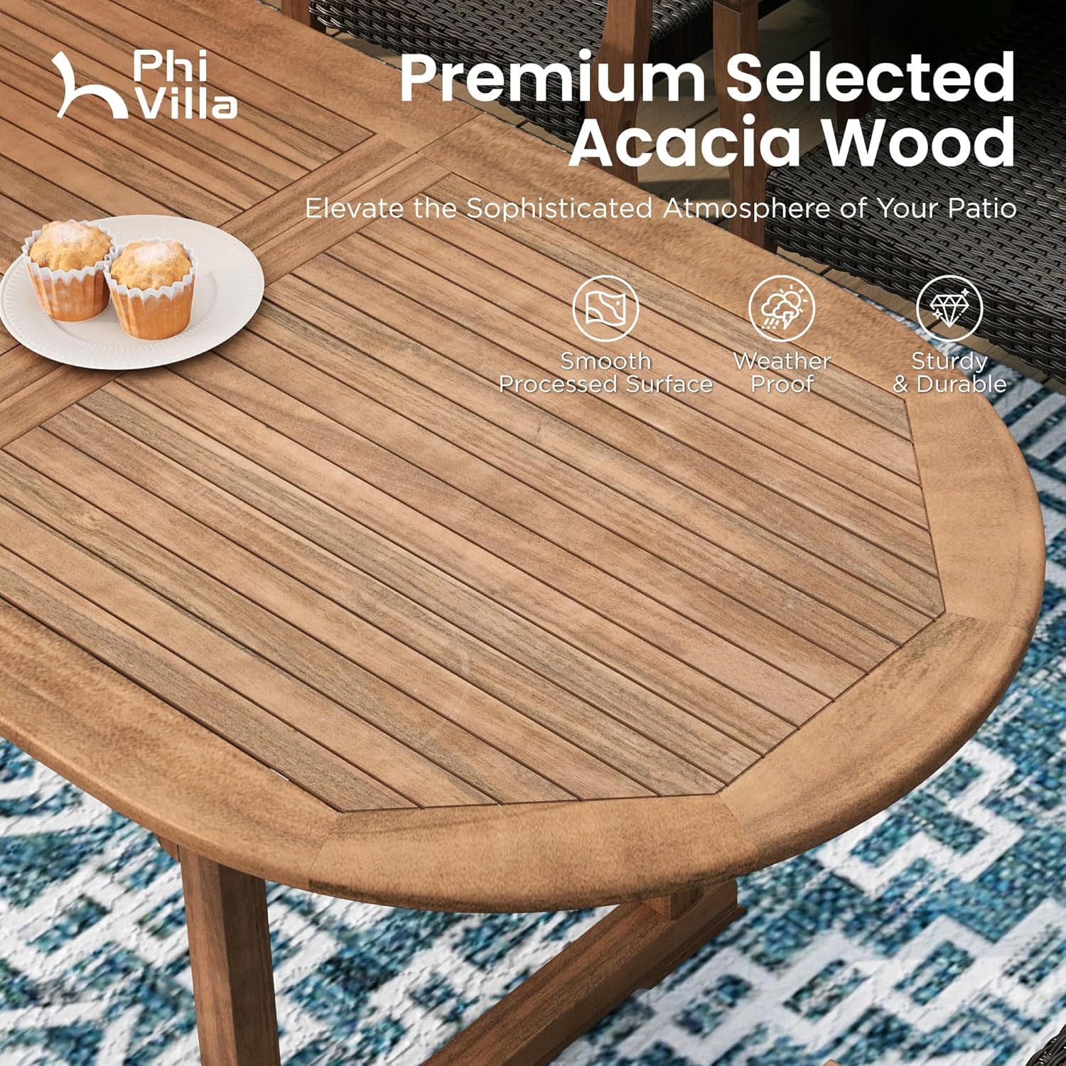 9-Piece Acacia Wood Outdoor Dining Set for 8