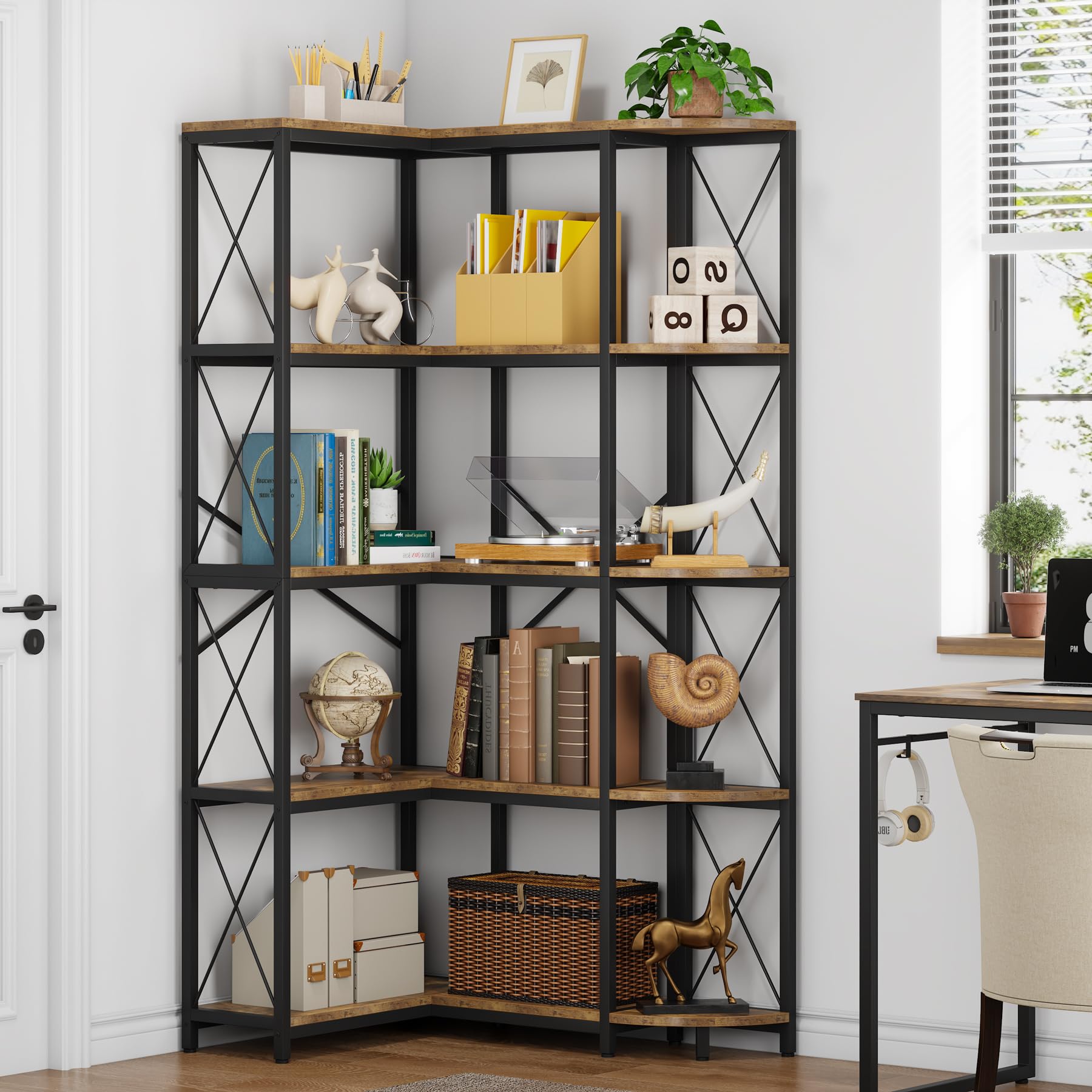 5-Tier L-Shaped Corner Bookshelf