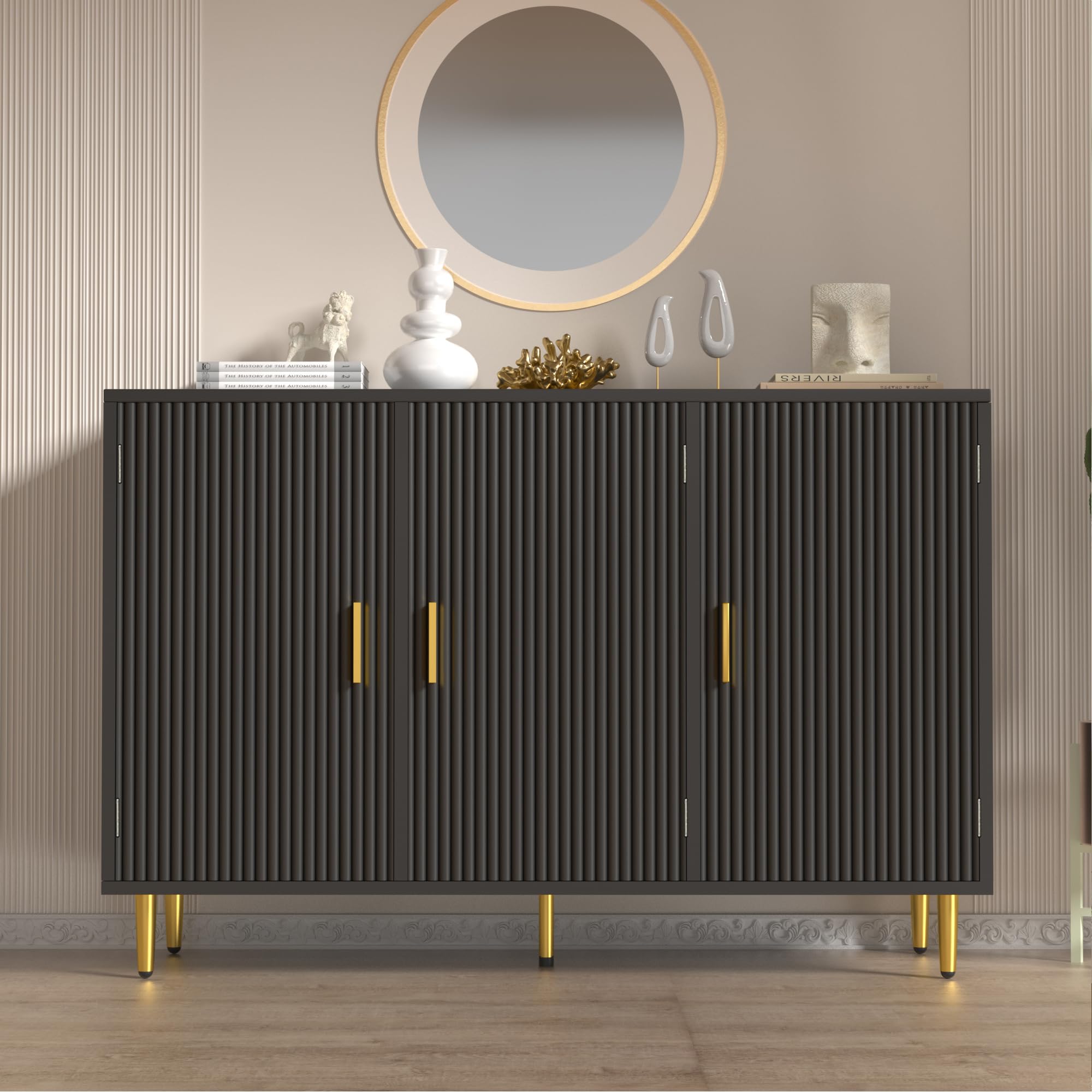 Black Sideboard Buffet Cabinet with 3 Doors