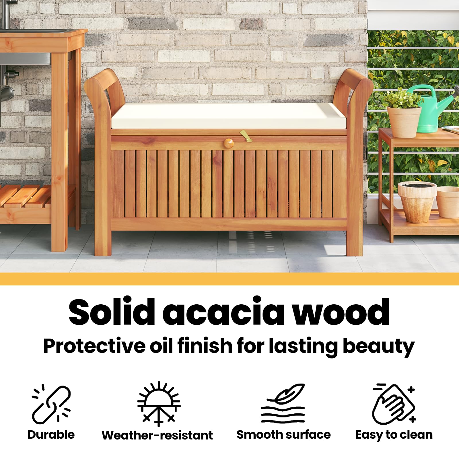 Garden Storage Bench with Cushion