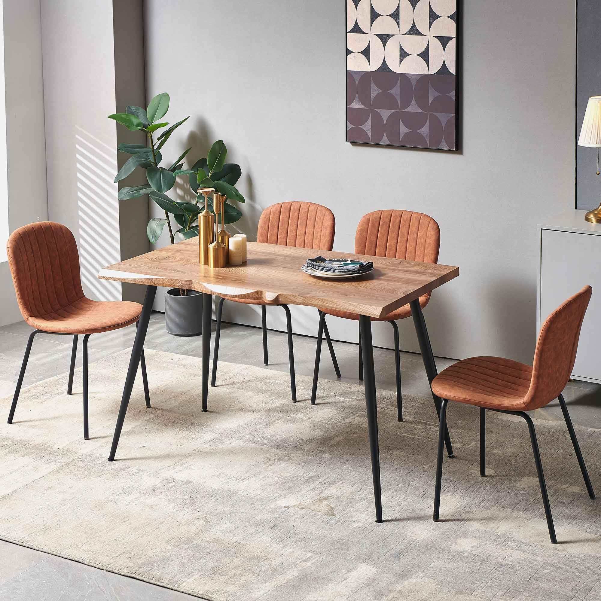 5-Piece Dining Table Set with Faux Leather Chairs