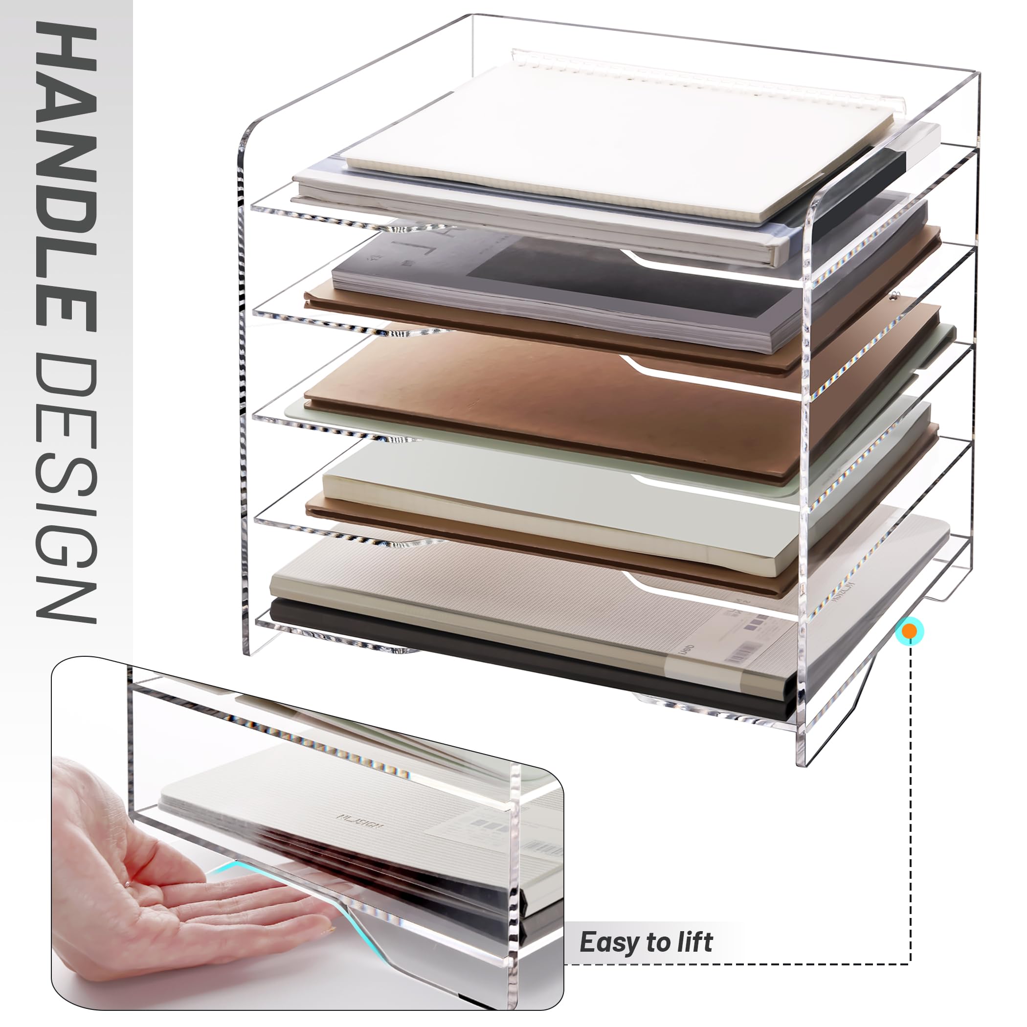 5-Tier Acrylic Desk File Organizer with Handle
