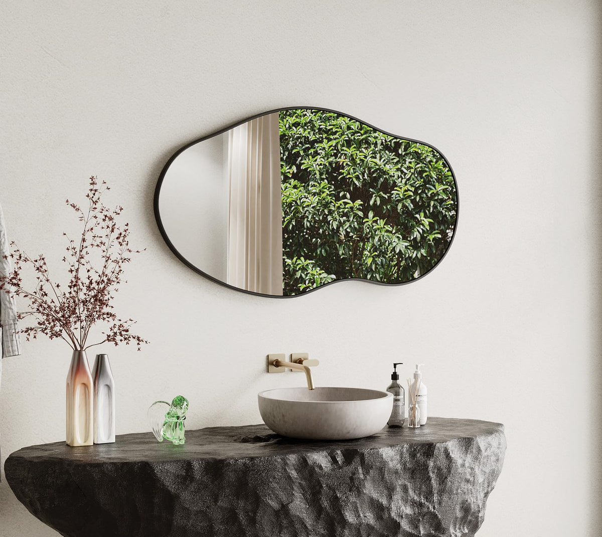 Wavy Wall Mirror 36x24 Irregular Decorative Alloy Framed Abstract Artistic Mirror